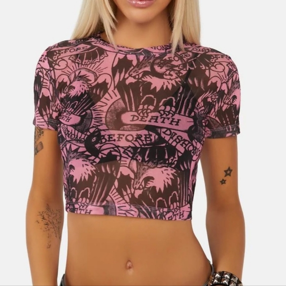 Ed Hardy DBD Eagle Crew Pink Power Mesh Top. - Picture 2 of 15
